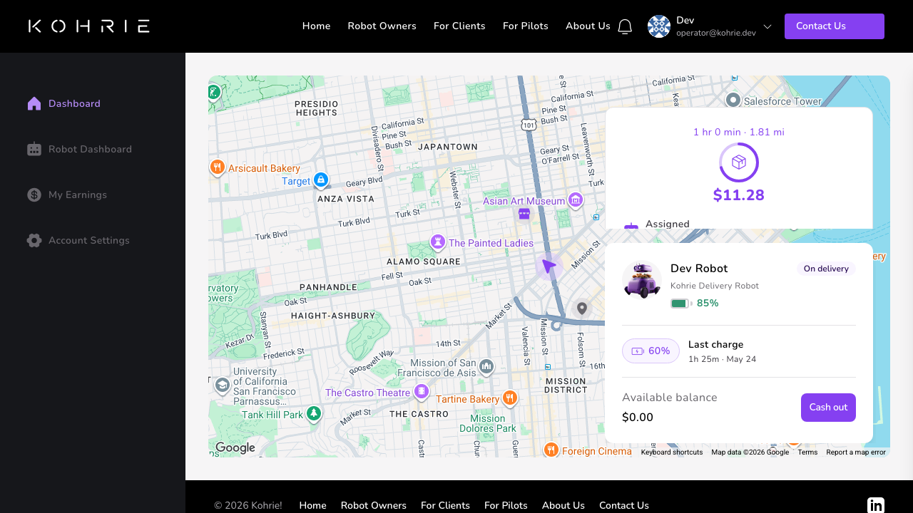Kohrie robot owner fleet dashboard