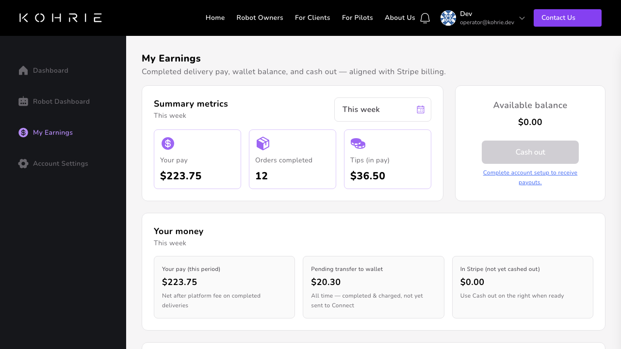 Operator earnings