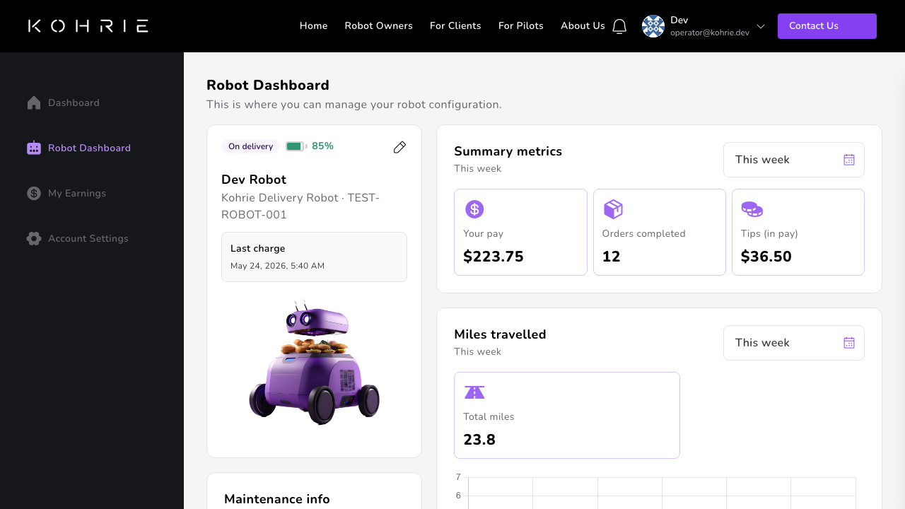 Kohrie robot management dashboard